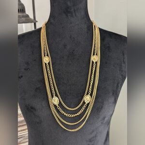 Vintage Monet Multi-Chain Floral Gold Tone Necklace
